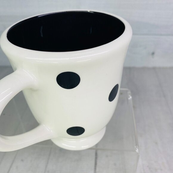 Coastline Imports White Black Polka Dots Earthenware Footed 15oz Cups Mugs Set 4 - Picture 12 of 16